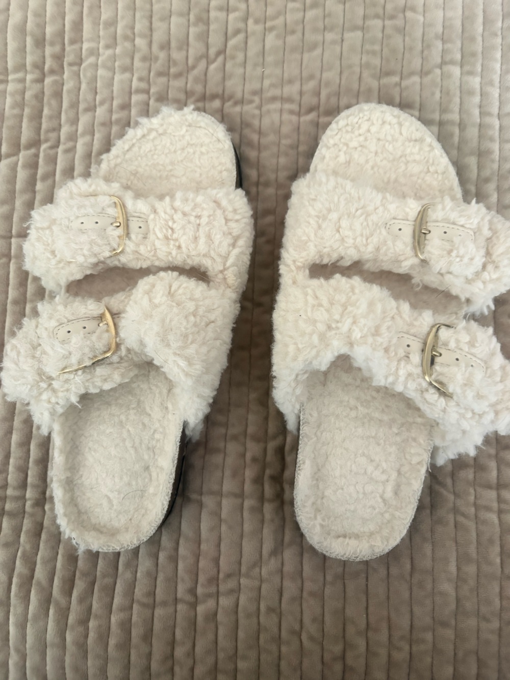 Target Women's Cream Faux Shearling Double Buckle Slide Sandals
